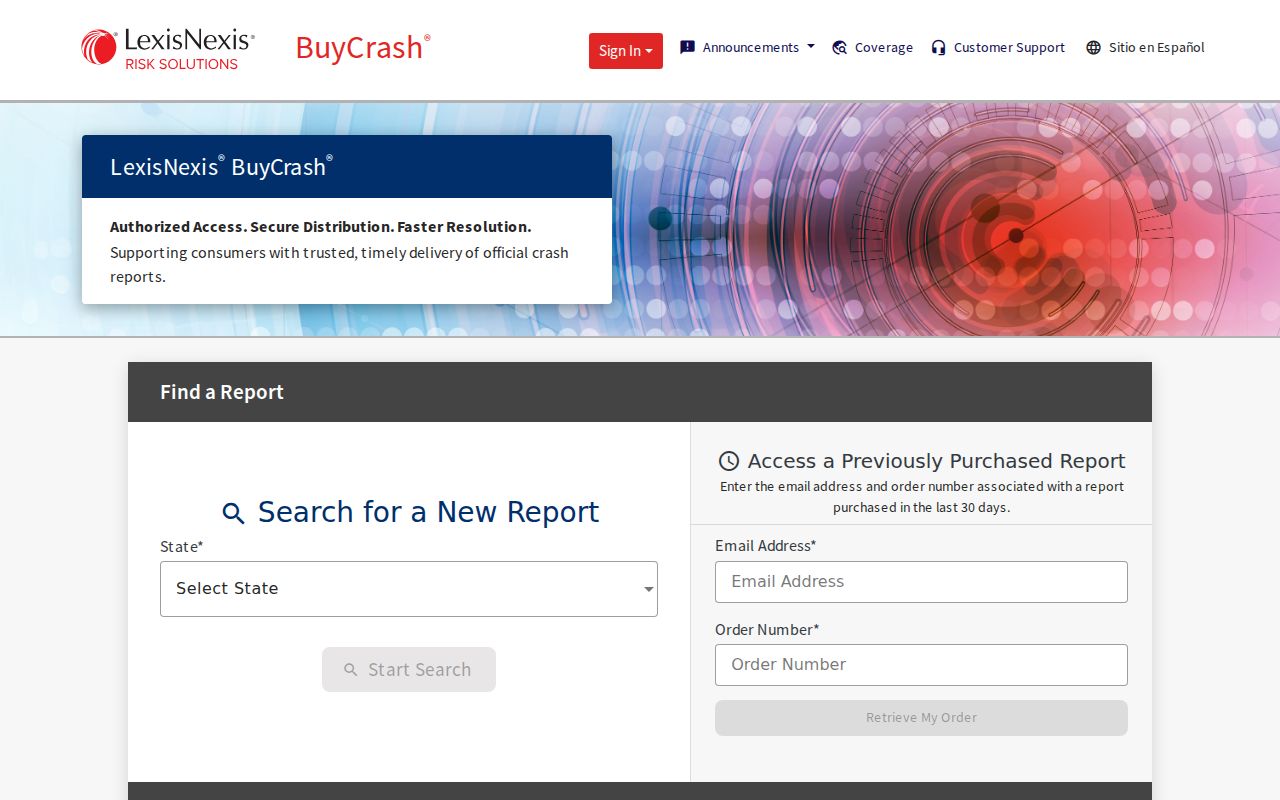 LexisNexis eCrash traffic collision report portal