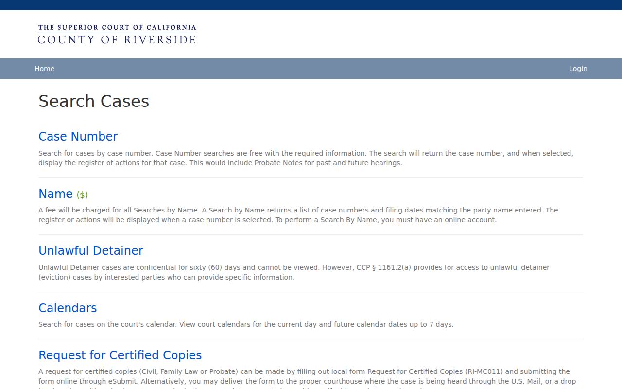 Riverside County criminal court case-number search