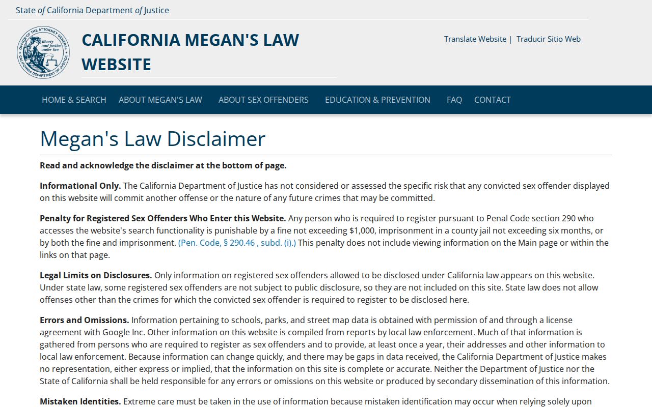 Riverside County sex offender criminal history registry
