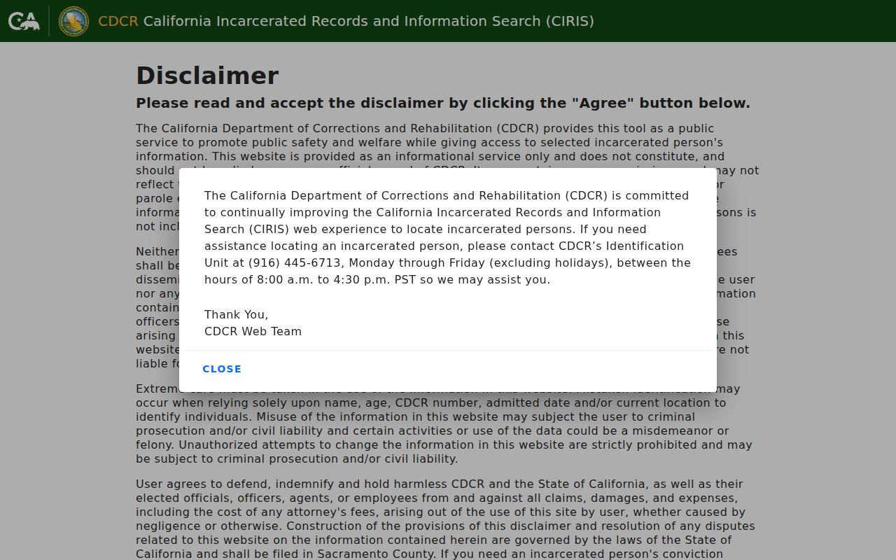 Riverside County criminal history CDCR inmate locator