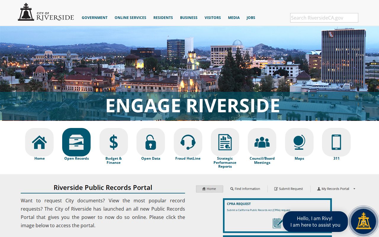 City of Riverside public records portal page
