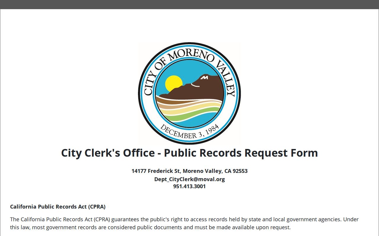 Moreno Valley Laserfiche public records request form