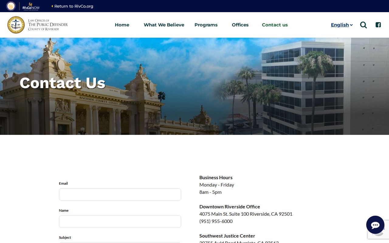 Riverside County Public Defender office contact list