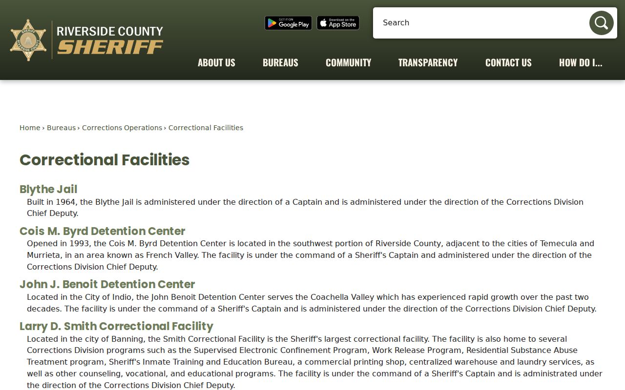 Riverside County arrest records and correctional facilities
