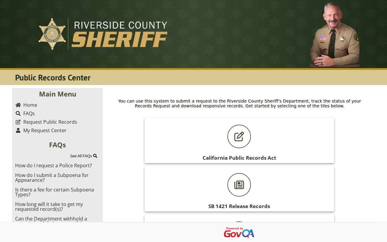 Riverside County arrest records request portal