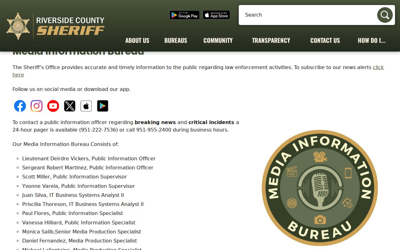 Riverside County arrest records Media Information Bureau route